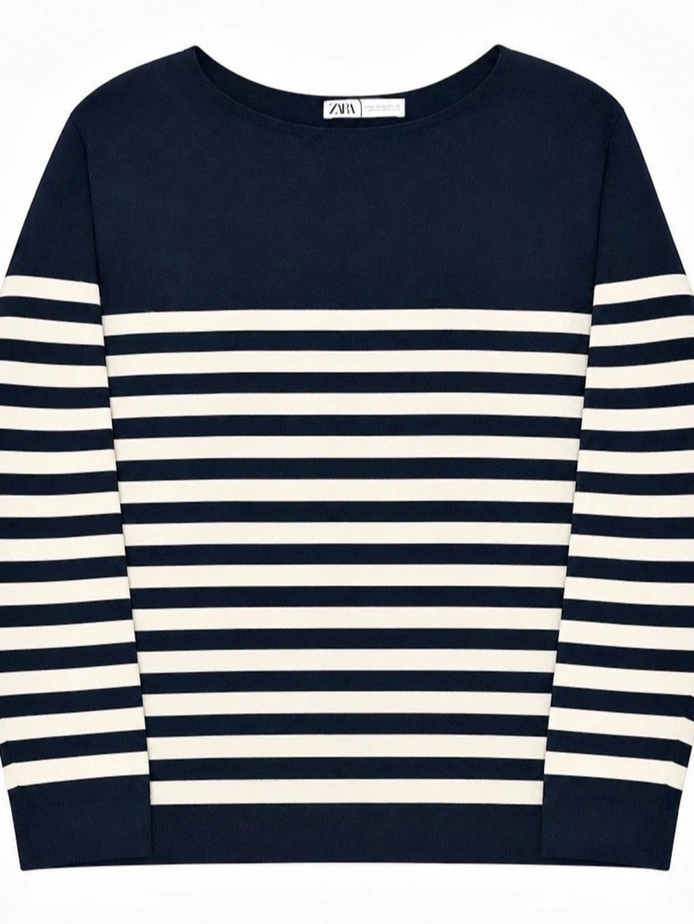 Zara Navy Cream Striped Knit Sweater XL Long Sleeve Nautical Coastal Breton
